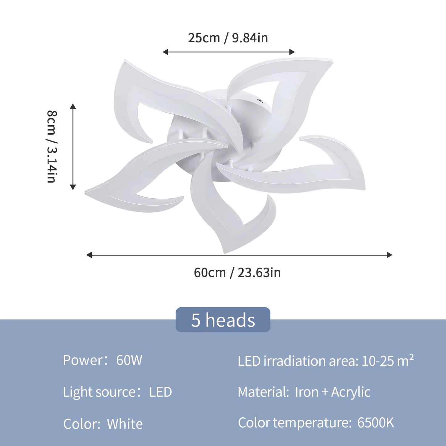 Plafonnier LED Design Pétale 60W 6750LM – Luminaire Moderne Blanc Froid 6500K