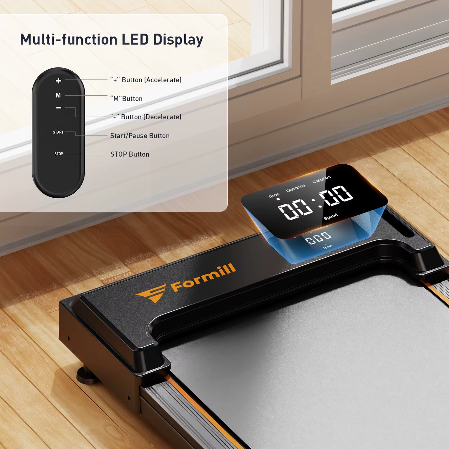 Tapis de Marche FT21 – 2,5 HP – Silencieux & Compact – 1 à 6 km/h – Écran LED & Télécommande – Appareil de Fitness & Bureau