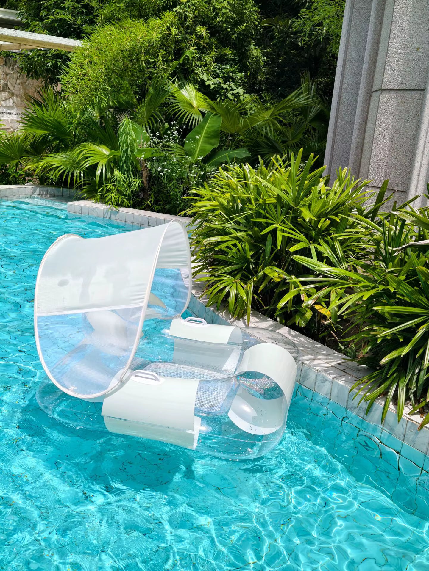 Fauteuil Flottant Gonflable avec Pare-Soleil Amovible – Matelas Piscine Adulte | Transparent Blanc