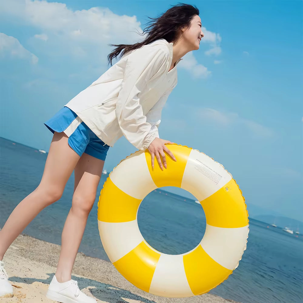 Bouée Gonflable Adulte 75 cm Anneau de Natation Piscine Plage Été Flotteur Jaune Blanc Résistant