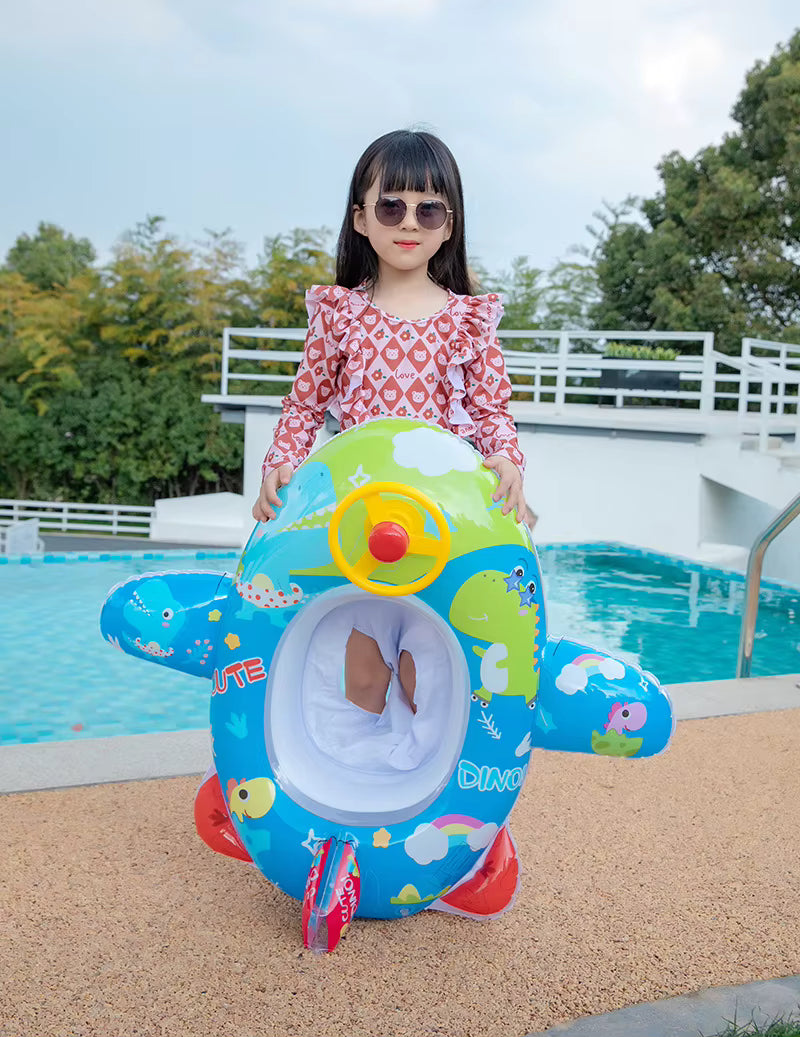 Bouée Bébé Gonflable Avion avec Volant – Flotteur de Piscine avec Siège Sécurisé, Anneau de Natation Enfant, Accessoire Piscine Été