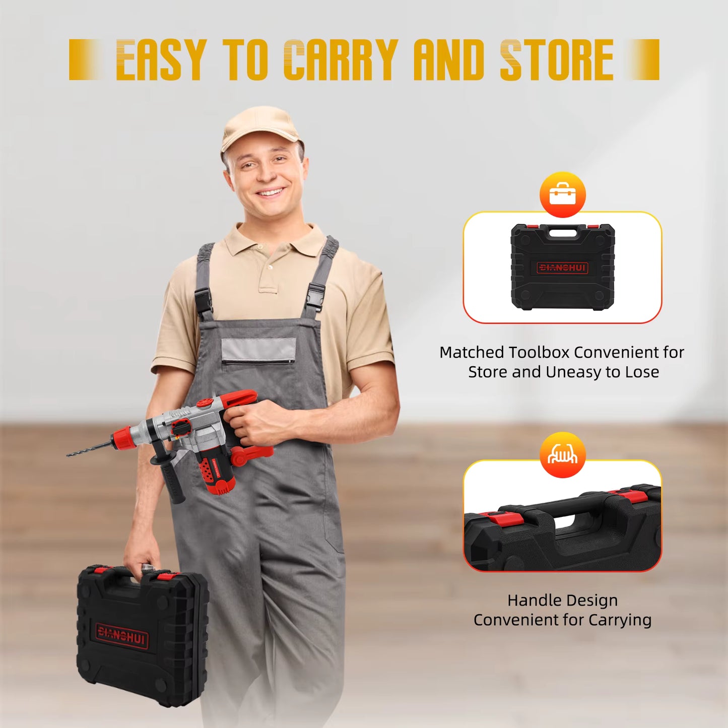 Perceuse à Percussion 2200W 4 en 1 – Marteau Perforateur Électrique Multifonction avec Forets et Coffret