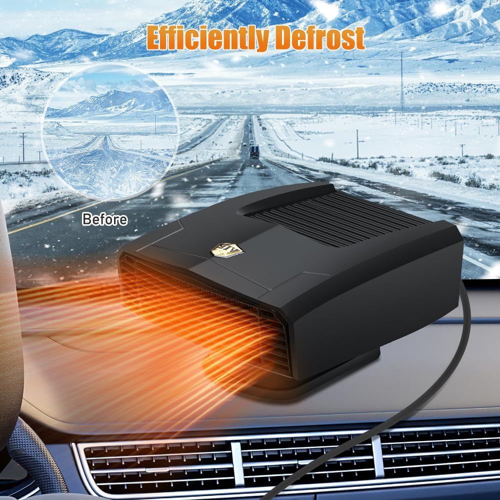 Chauffage de Voiture 24V Rotatif 360° – Dégivreur Pare-Brise Chauffage et Ventilateur 2 en 1