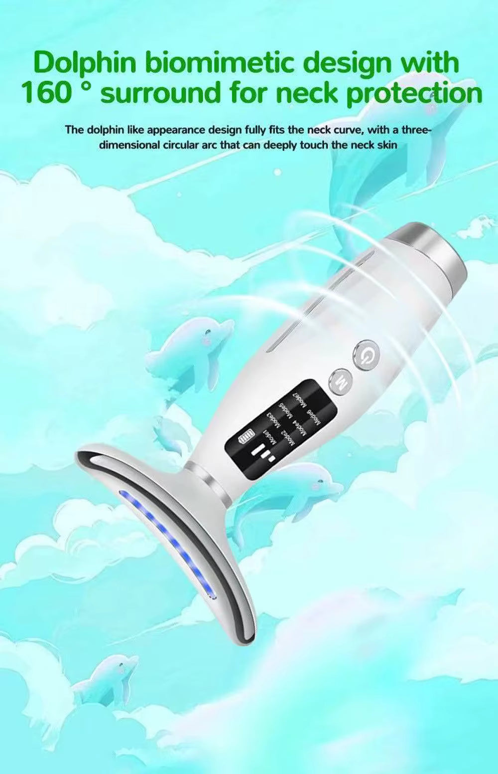 Masseur Facial et Cou LED 7 Couleurs – Appareil Anti-Rides Portable avec Vibrations et 3 Niveaux Réglables – Soin Raffermissant Visage et Cou