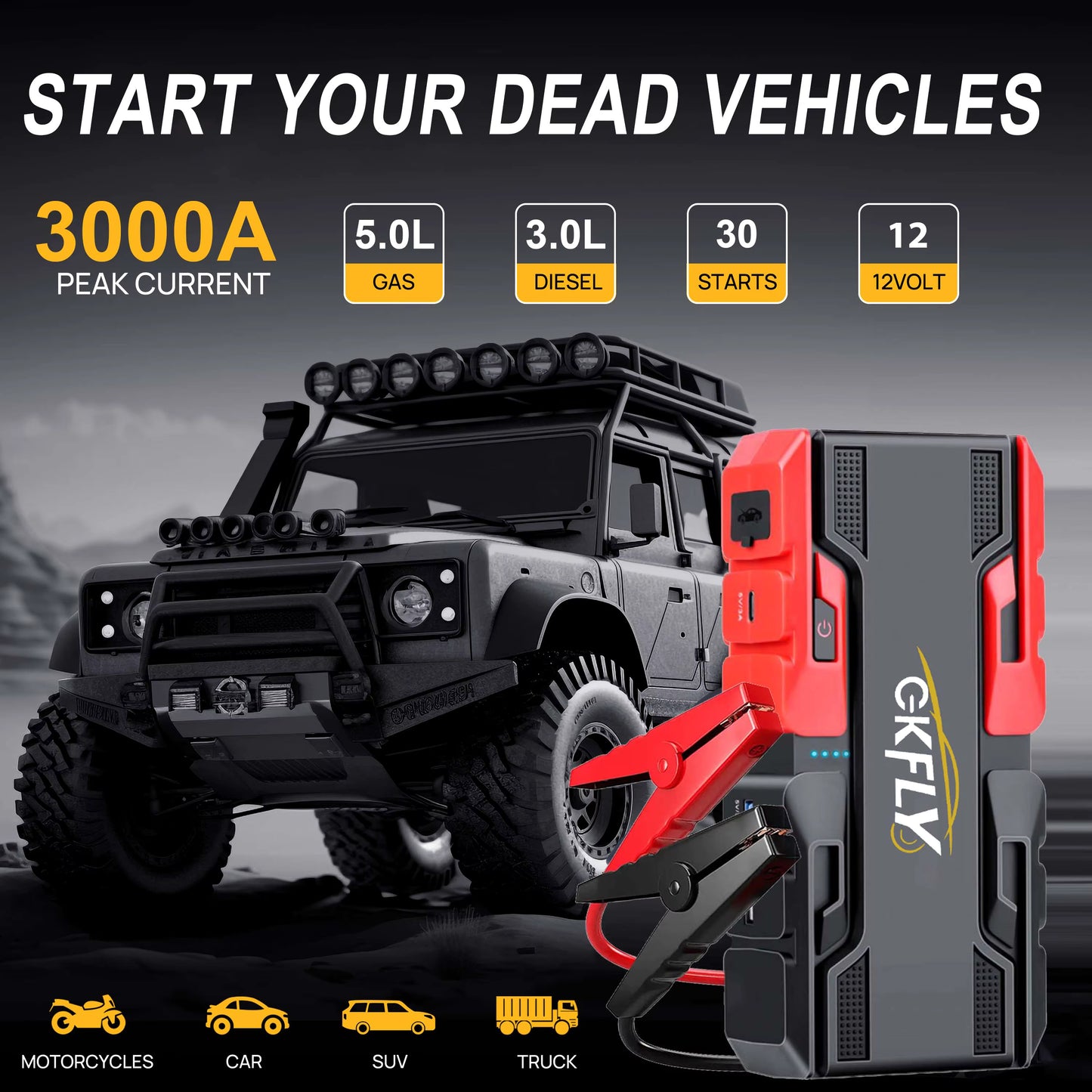 Booster Batterie Voiture 4000A 12V – Démarreur Portable Rechargeable USB avec Éclairage LED – Chargeur de Batterie Automobile Moto SUV