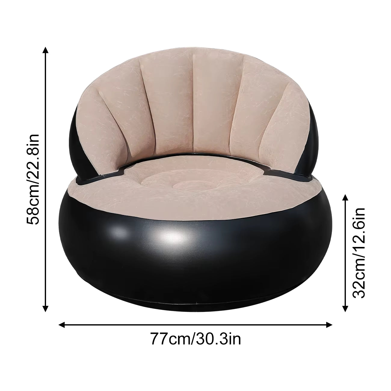 Fauteuil Gonflable Rond avec Dossier en PVC Floqué – Canapé Portable Intérieur Extérieur – Gris