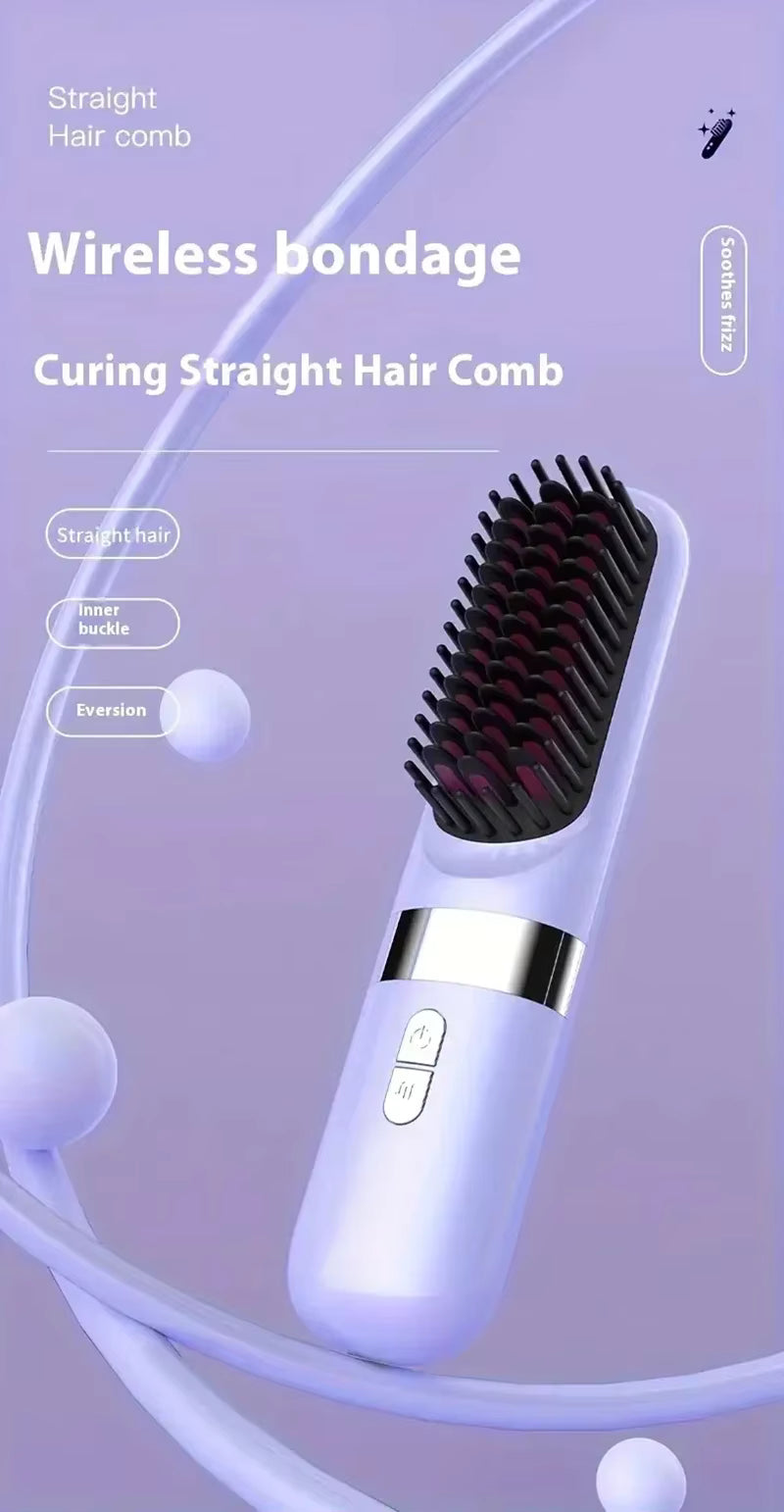 Brosse Lissante Électrique Sans Fil – Lisseur Cheveux Anti-Brûlure à Ions