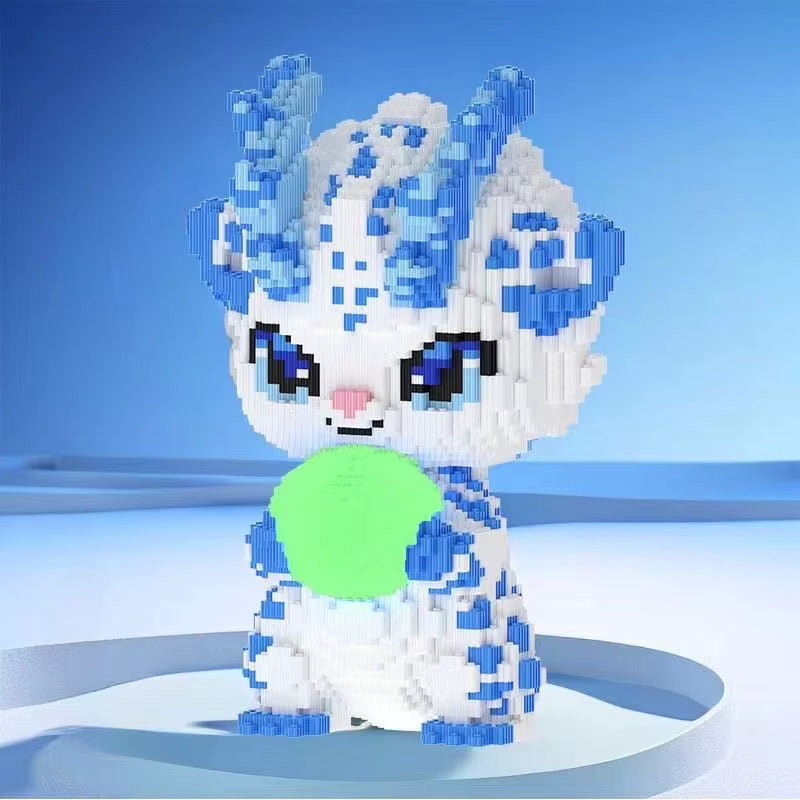 Figurine dragon kawaii blocs de construction – Modèle 3D à assembler – Jeu créatif enfants & adultes – Décoration chambre bureau