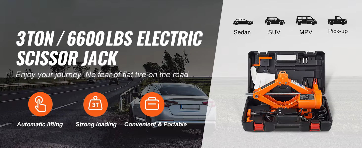 Cric Électrique 3T 12V – Cric à Ciseaux avec Clé à Chocs – Levage Portable pour Voiture SUV Camion