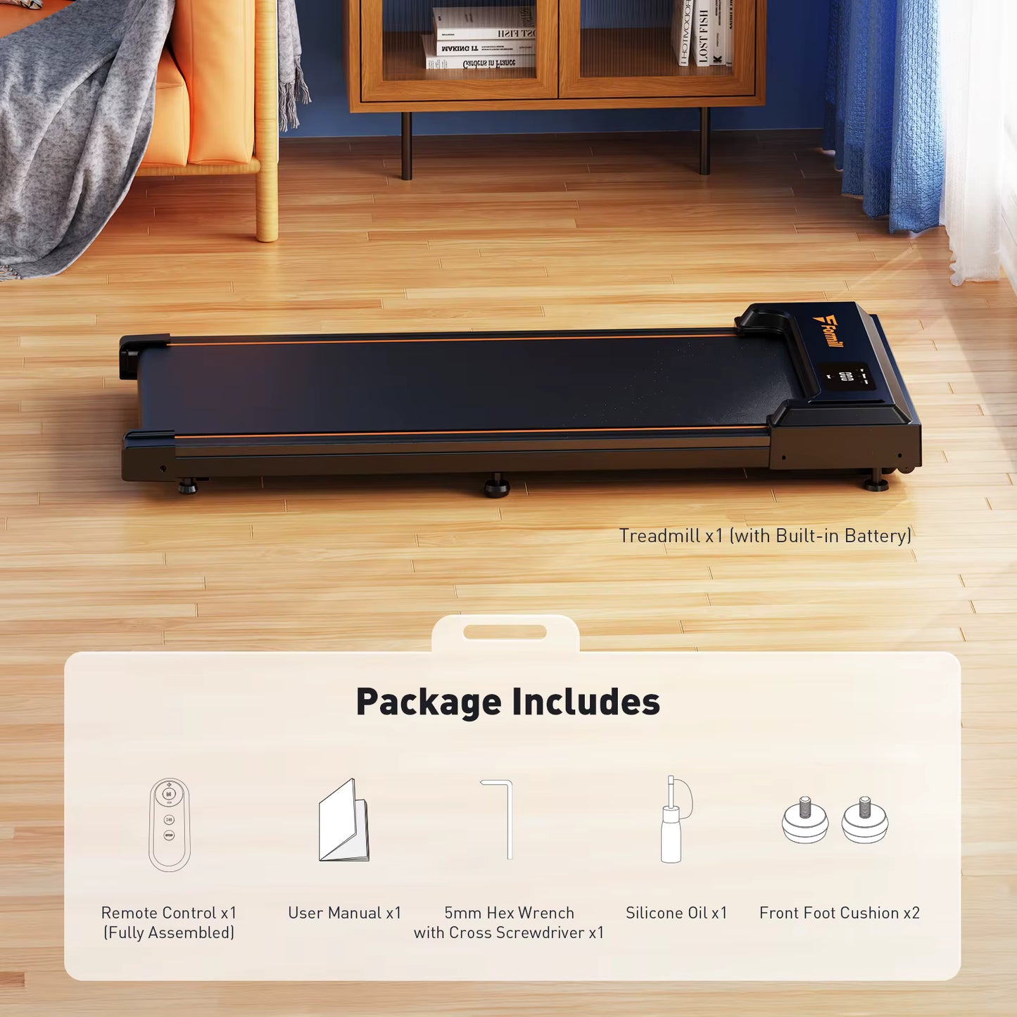 Tapis de Marche FT21 – 2,5 HP – Silencieux & Compact – 1 à 6 km/h – Écran LED & Télécommande – Appareil de Fitness & Bureau