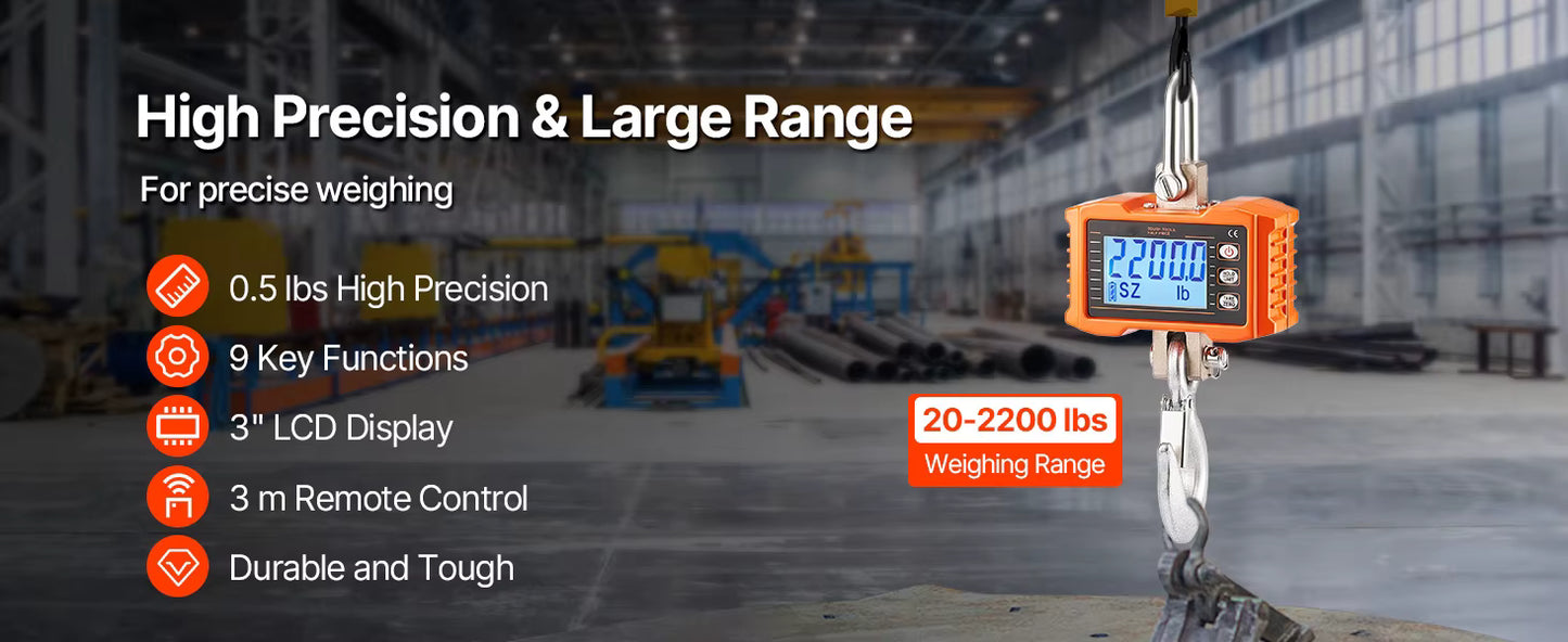 Balance Numérique Suspendue 1000kg / 2000kg – Balance de Grue Industrielle avec Télécommande – Écran LCD Rétroéclairé