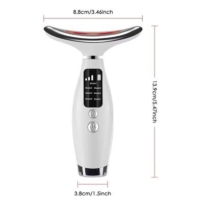 Masseur Facial & Cou LED 7 Couleurs – Anti-Rides, Vibrations & 3 Niveaux Réglables – Soin Raffermissant