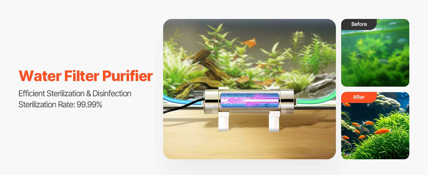 Purificateur d’Eau UV 8W – Filtre Ultraviolet en Acier Inoxydable – Système de Désinfection pour Maison