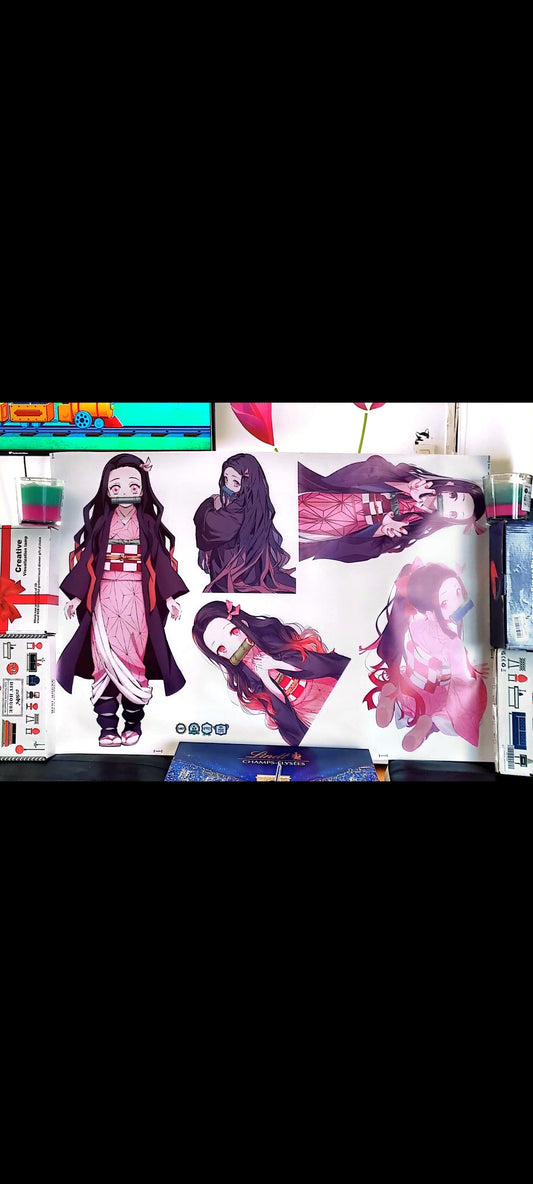 Stickers : Demon Slayer – Sticker mural Nezuko Kamado (grand format 90x60 cm) – 6 poses kawaii et badass – Déco manga pour chambre, gaming, otaku – neuf 8