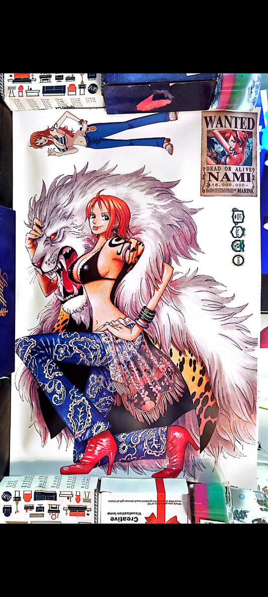 Stickers : Sticker mural One Piece – Nami Wanted et pose féline – Style manga japonais – Grand format 90x60 cm – neuf 8