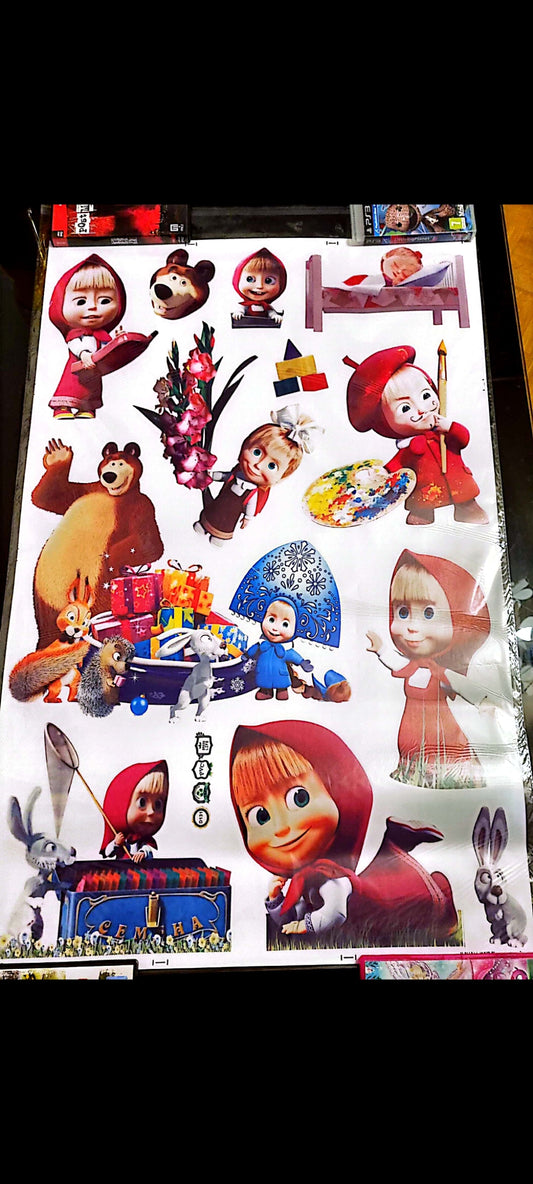 Stickers : Sticker mural Masha et Michka – Grand format 90x60 cm – Décoration murale enfant, chambre ou crèche – neuf 8