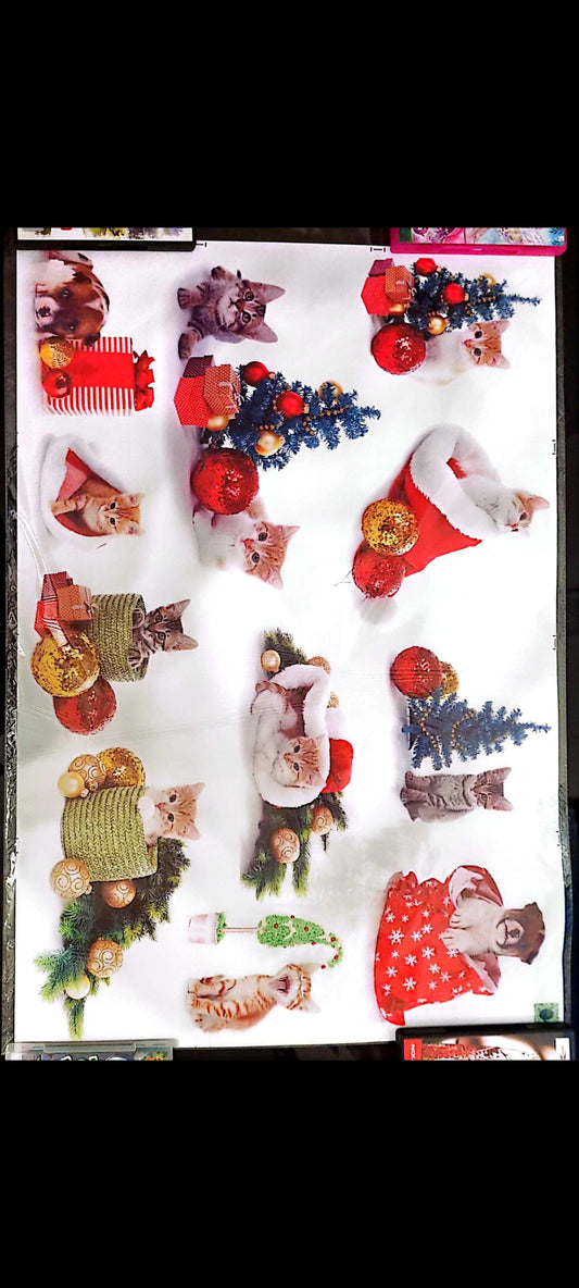 Stickers muraux Chatons de Noël – Grand format 90x60 cm – Déco festive, mignon, animaux, chambre enfant, salon, exclusif – 8