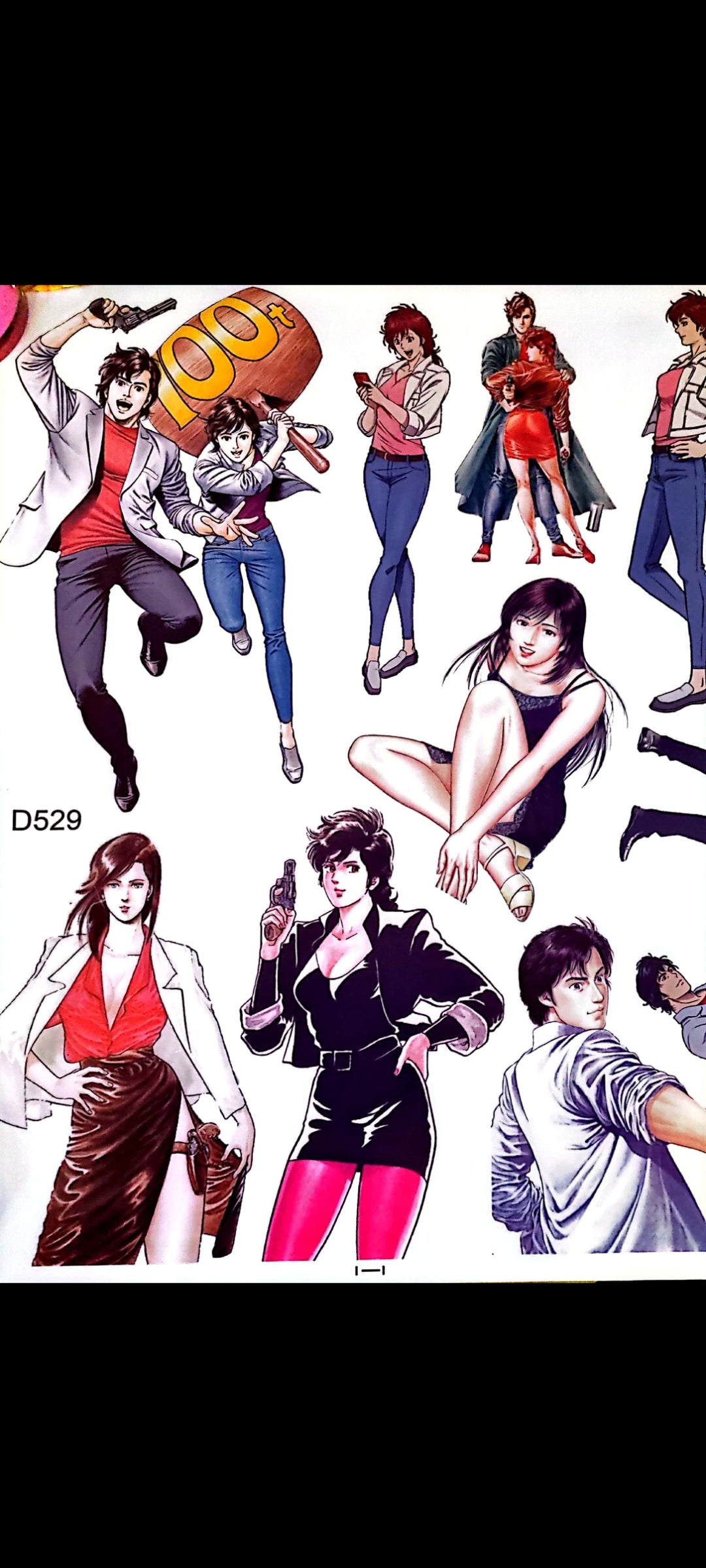 Stickers muraux manga City Hunter – Grand format 90x60 cm – décoration murale salon, chambre ado, art japonais, style rétro animé – 8