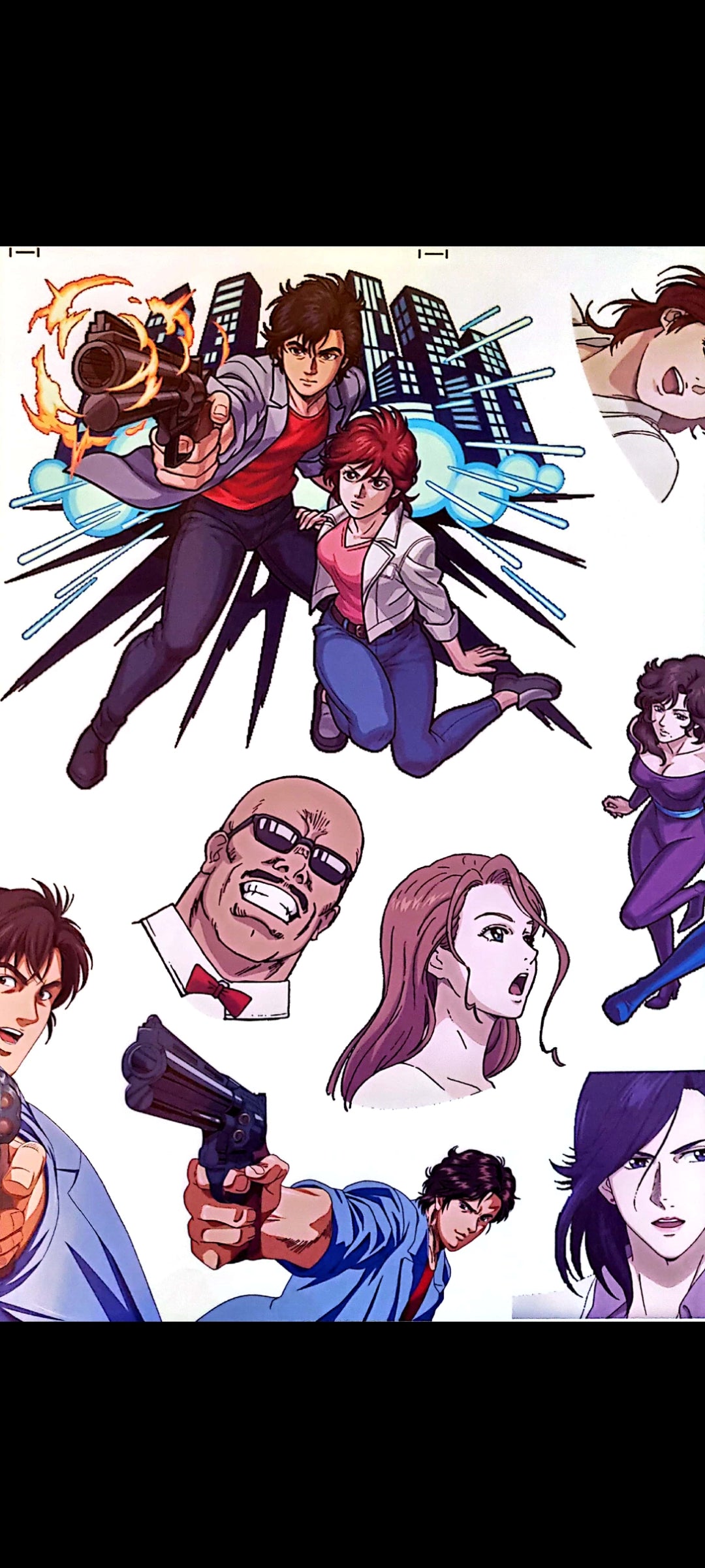 Stickers muraux manga action – Grand format 90x60 cm – décoration murale style City Hunter, chambre ado, art japonais rétro – 8