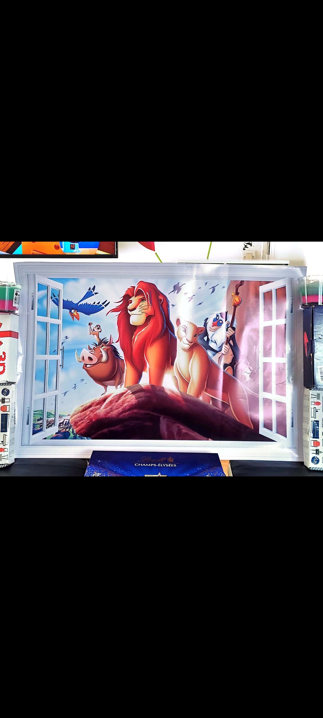 Stickers muraux Le Roi Lion – Grand format 90x60 cm – décoration murale dessin animé Disney, chambre enfant, fenêtre 3D – 8