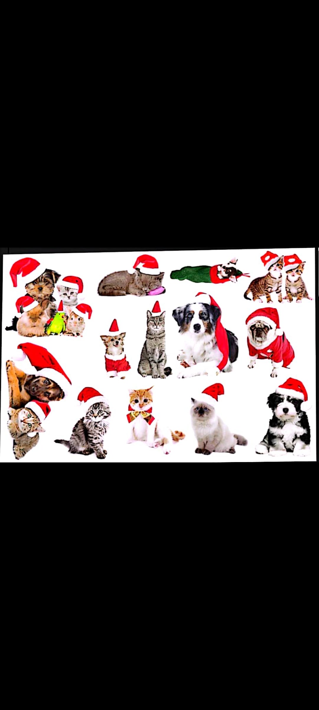 Stickers muraux Noël animaux mignons – Chats, chiens, lapins avec bonnet de Noël – Déco festive chambre enfant, salon, couloir – Grand format 90x60 cm – 8