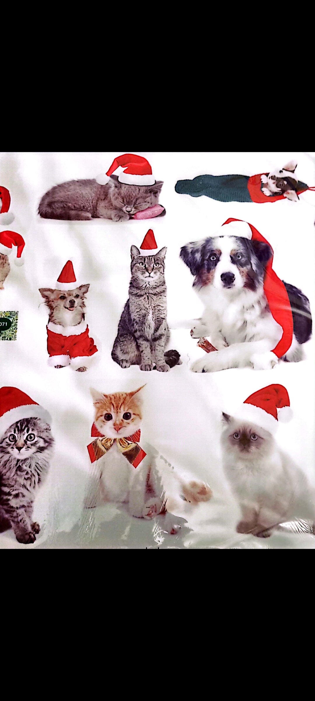 Stickers muraux Noël animaux mignons – Chats, chiens, lapins avec bonnet de Noël – Déco festive chambre enfant, salon, couloir – Grand format 90x60 cm – 8