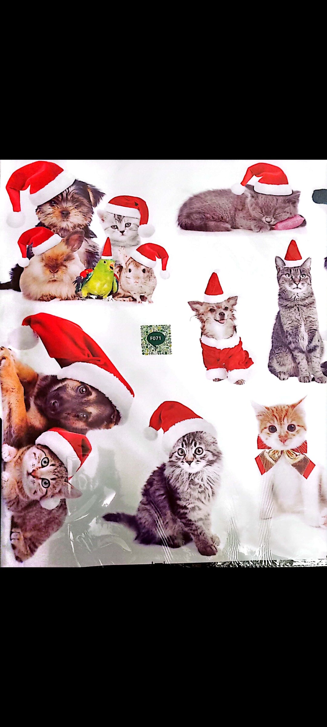 Stickers muraux Noël animaux mignons – Chats, chiens, lapins avec bonnet de Noël – Déco festive chambre enfant, salon, couloir – Grand format 90x60 cm – 8