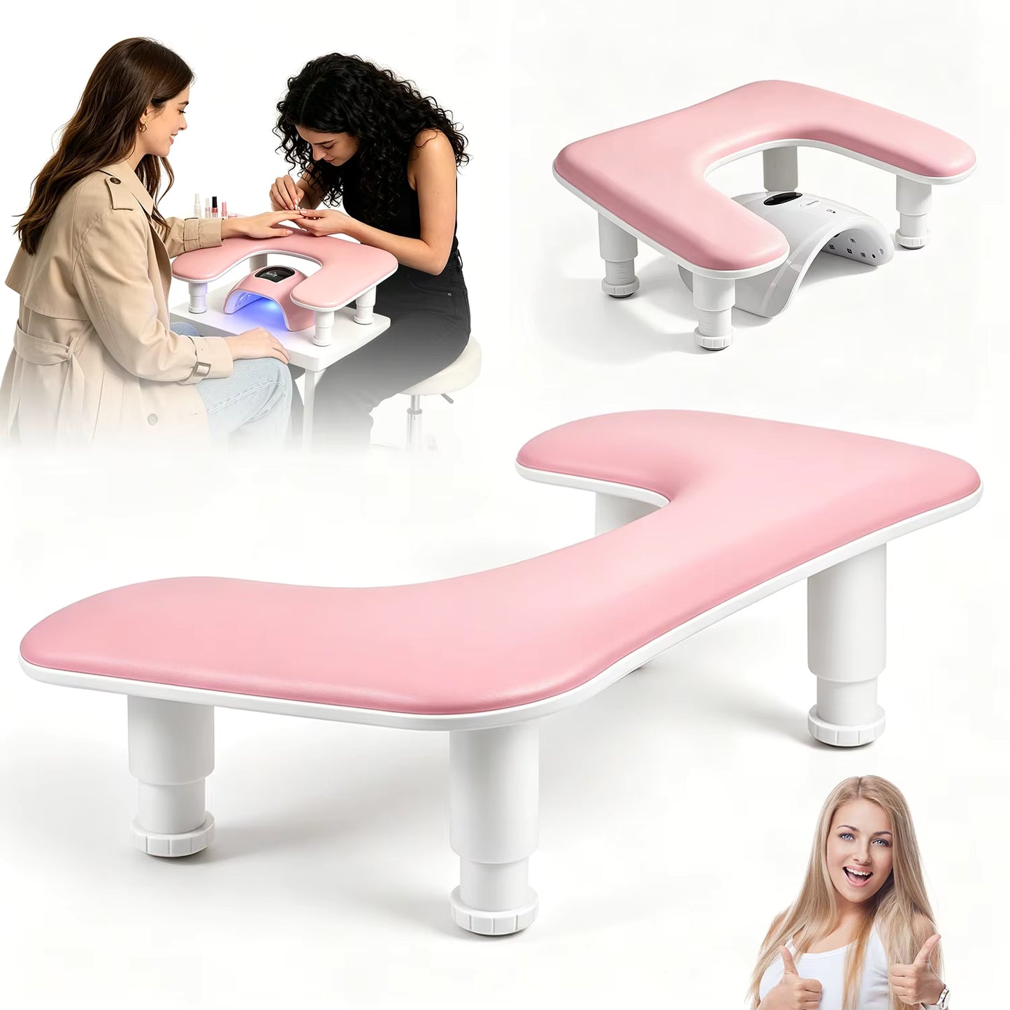 Repose-Main Manucure Professionnel Réglable en Hauteur – Coussin Ergonomique en U – Support Nail Art & Pose de Gel – Salon de Beauté