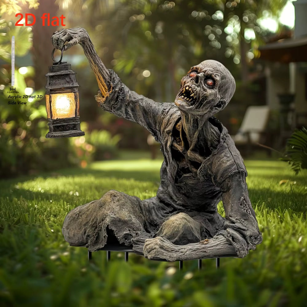 Décoration Halloween Zombie Lanterne Acrylique 2D à Planter – Ornement Effrayant Jardin Maison