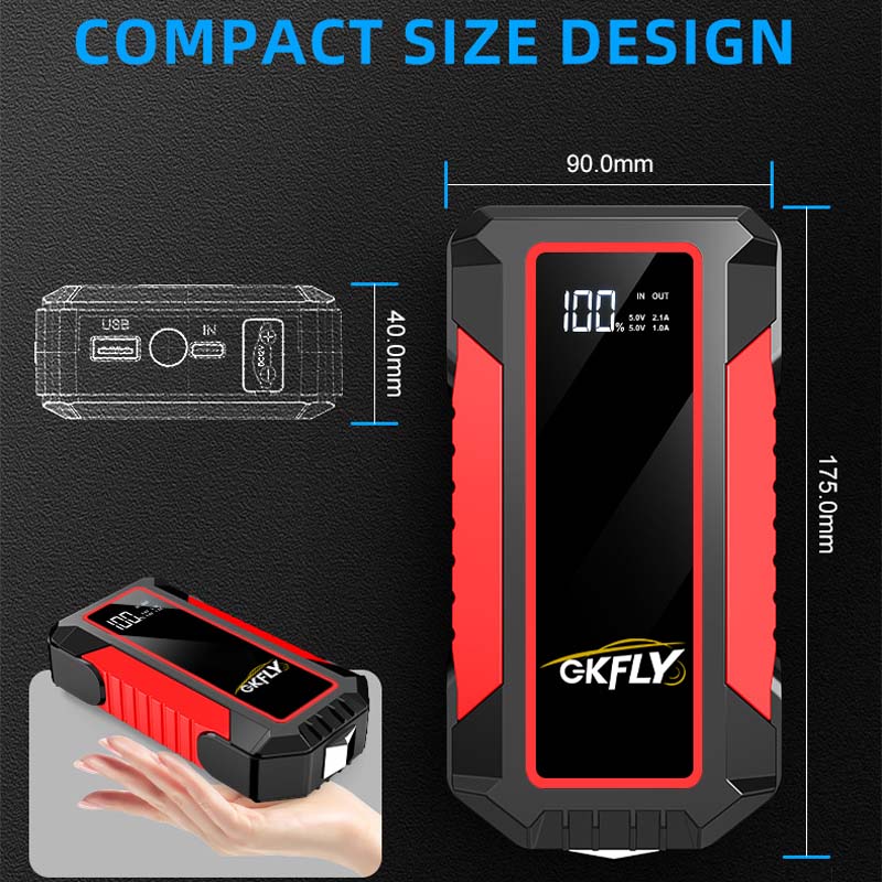 Démarreur de Voiture 4000A GKFLY 18000mAh Booster Batterie Portable 12V Diesel Essence Chargeur USB LED