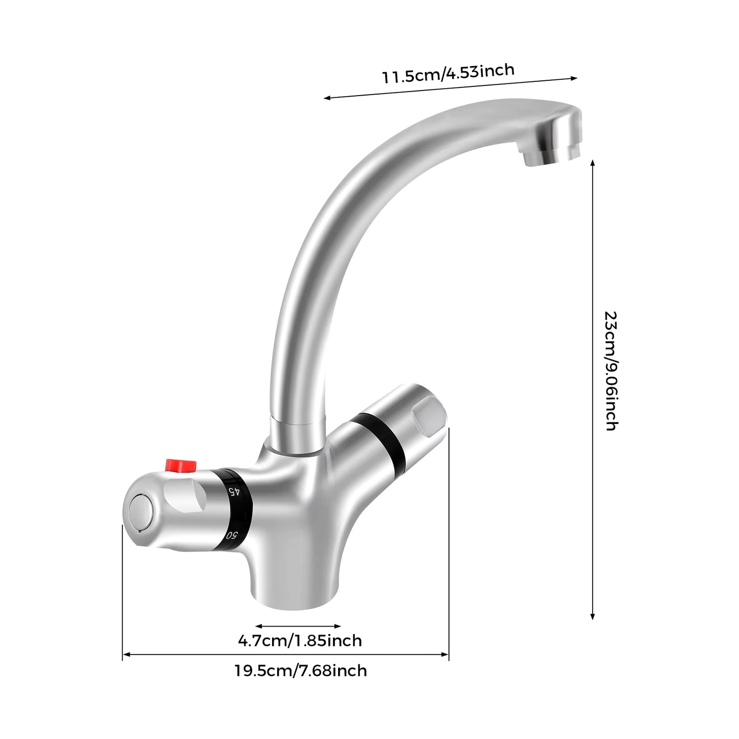Robinet Mitigeur 360° Température Constante – 2 Poignées Chaud/Froid – Valve en Cuivre