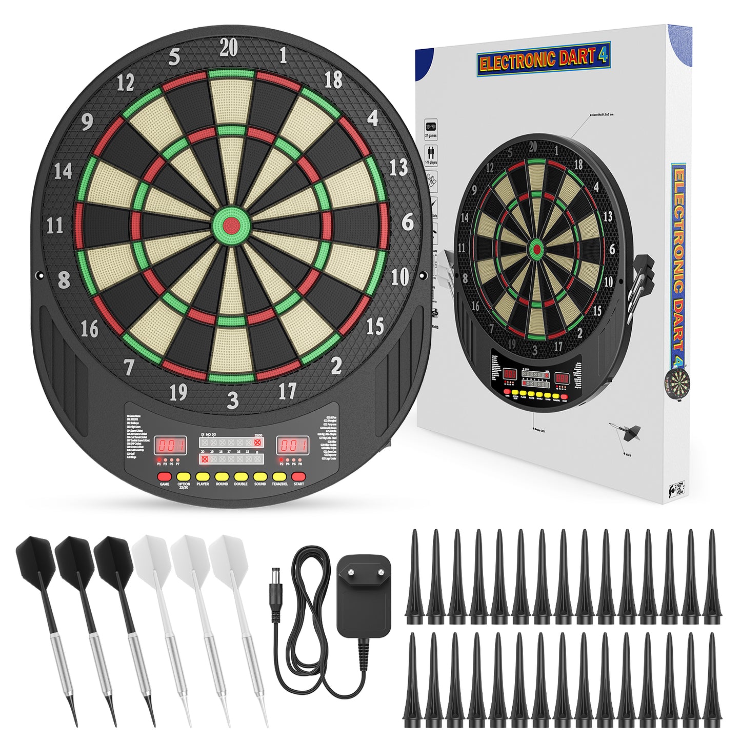 Cible de Fléchettes Électronique avec Écran LCD – Jeu de Fléchettes Intérieur Extérieur avec Accessoires Complets – Jeu Familial et Soirée