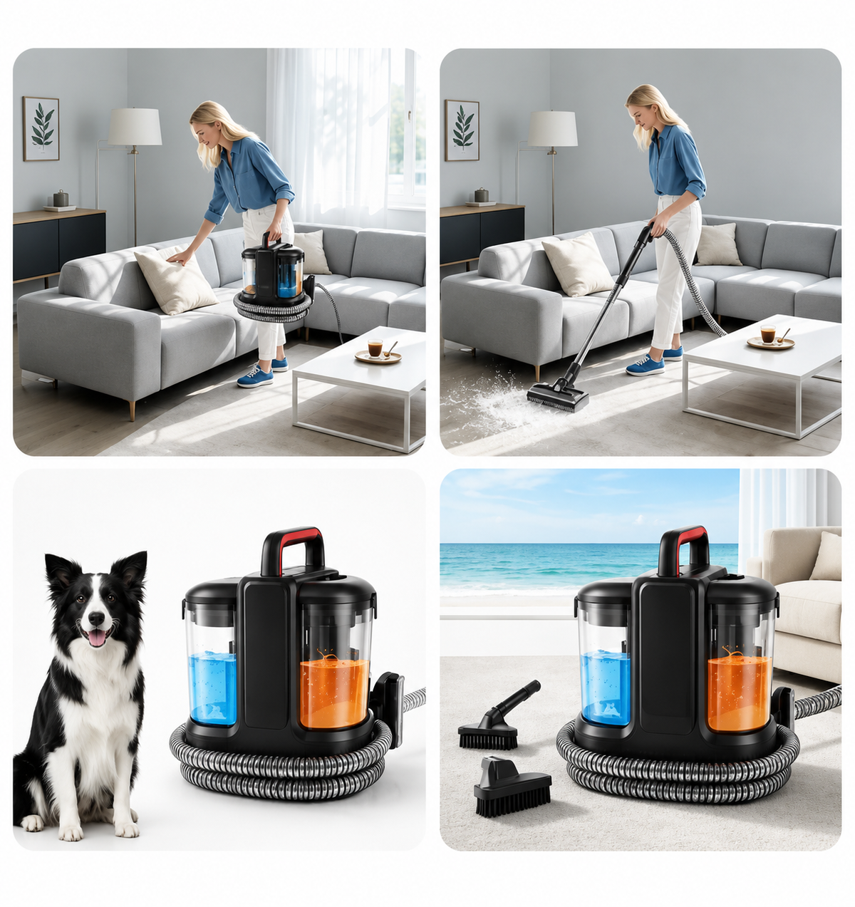 Limpiador de manchas portátil con inyector-extractor de doble depósito – Sofá, alfombras, moquetas y tejidos