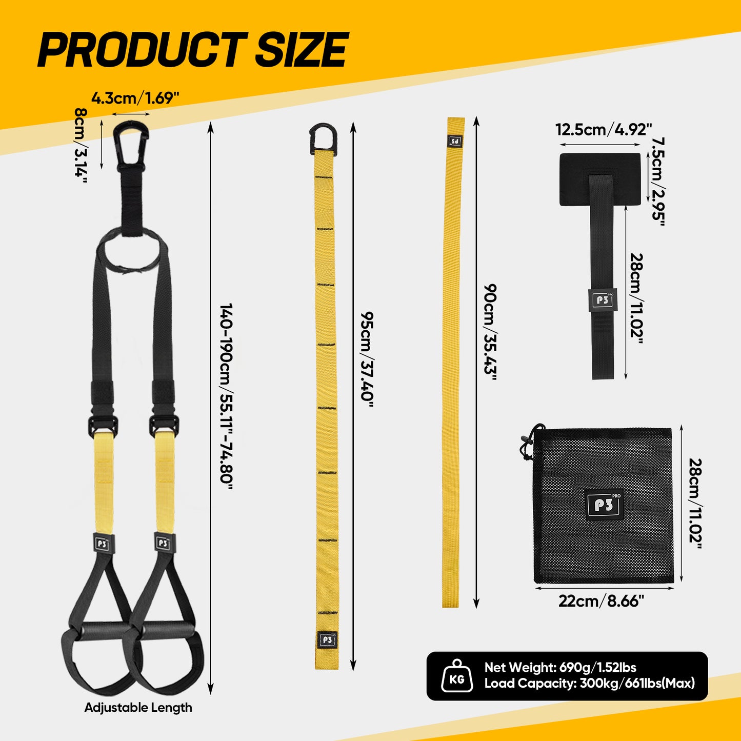 Ceinture d’Entraînement de Suspension 320 kg – Sangles de Fitness Réglables – Système de Tension pour Musculation et Gym à Domicile – Couleur Jaune