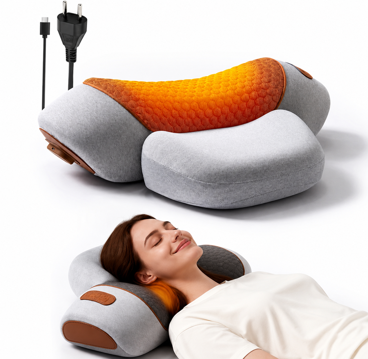 Oreiller de Massage Cervical Chauffant avec Vibration – Coussin Ergonomique pour Cou et Nuque, Relaxation Musculaire, Soulagement des Tensions, Massage Électrique à Domicile