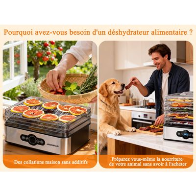 Déshydrateur Alimentaire 5 Plateaux 240W – Séchoir Fruits, Légumes, Viande, Température Réglable, Minuterie, Séchage Uniforme