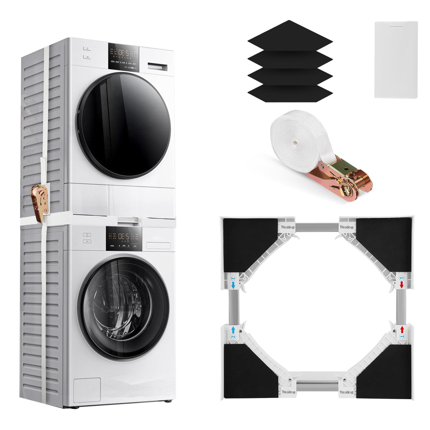 Kit d’Empilage Universel Lave-Linge Sèche-Linge – Support avec Sangles à Cliquet 45-86 cm