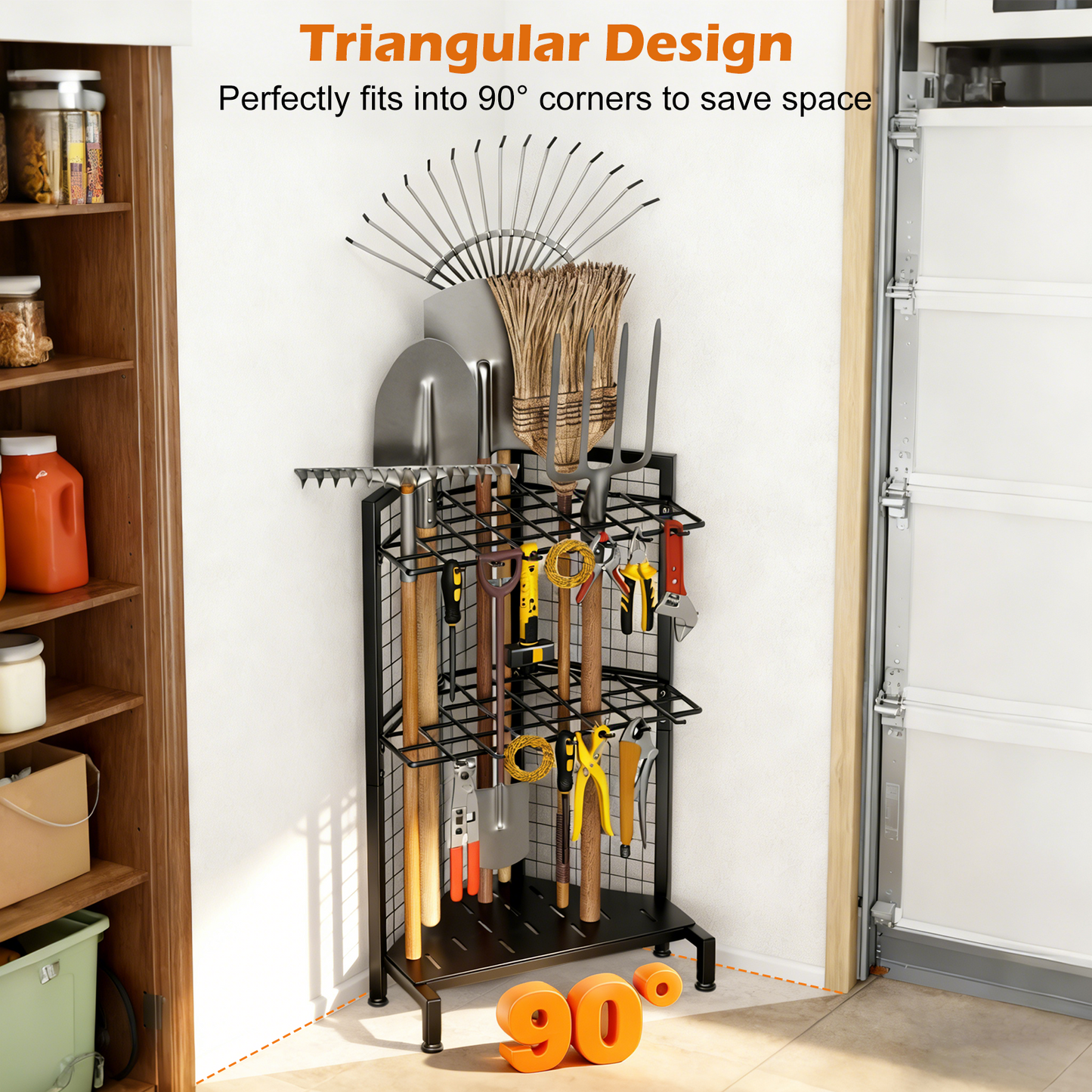 Organisateur Outils Jardin avec Roues – Support Rangement Garage Râteau Pelle Crochets