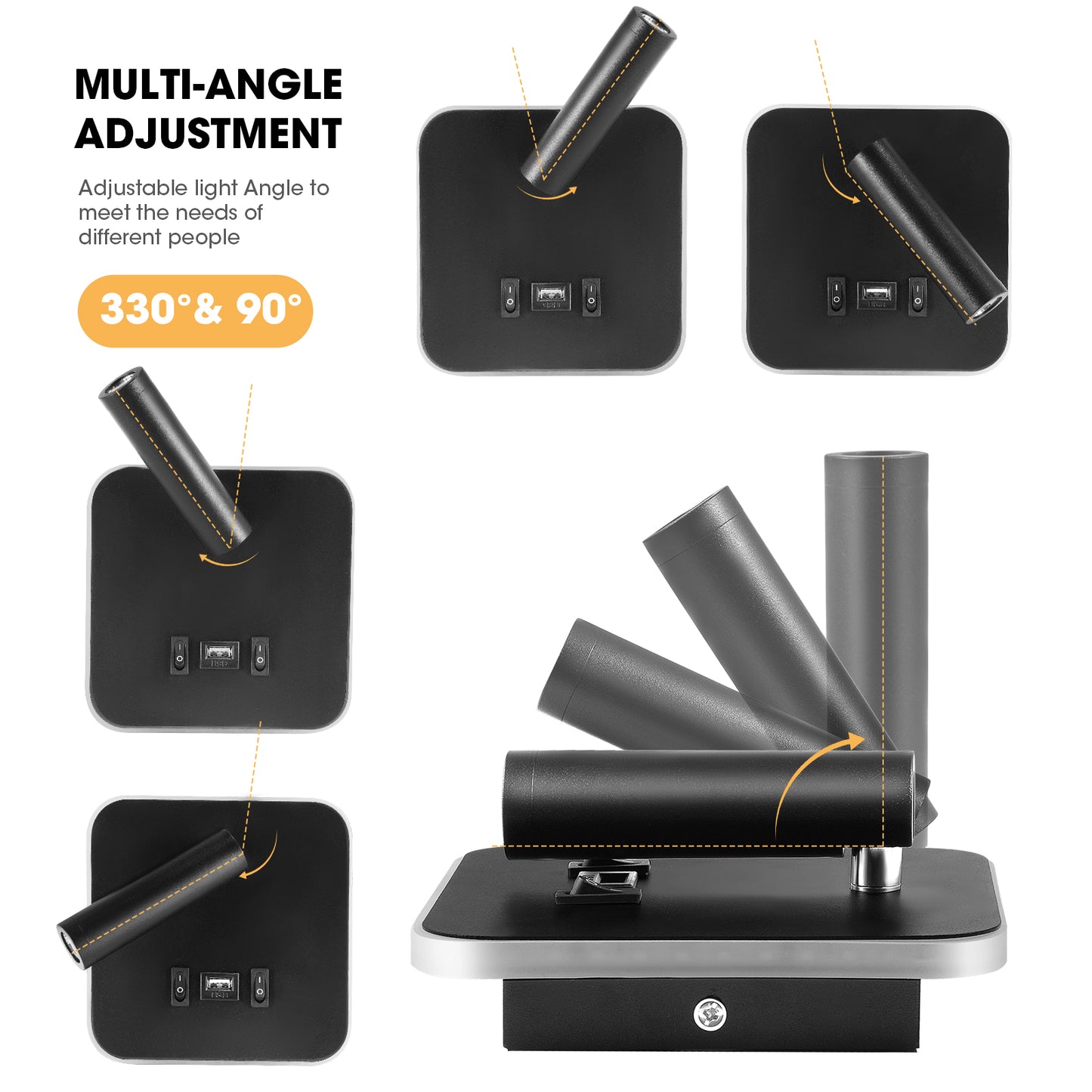 Lampe murale LED avec port USB pour lecture et chevet