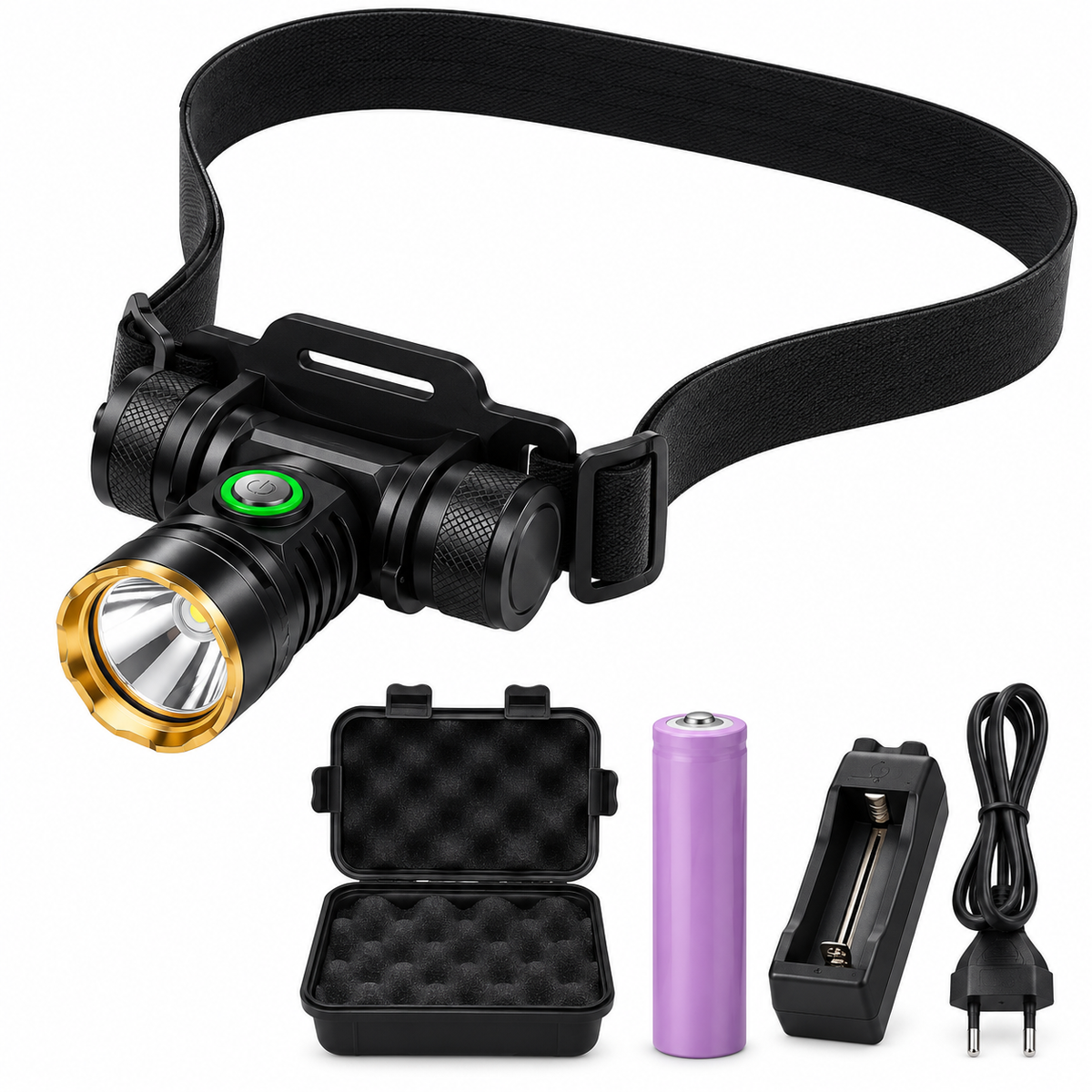 Linterna frontal LED de buceo recargable – Impermeable IPX8, batería 18650 2600mAh, 6500K – Submarina, pesca y actividades acuáticas