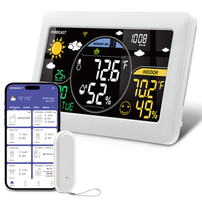 Station Météo Connectée WiFi avec Capteur Extérieur – Thermomètre Hygromètre Intérieur/Extérieur – Écran LCD Couleur, Horloge, Application Mobile