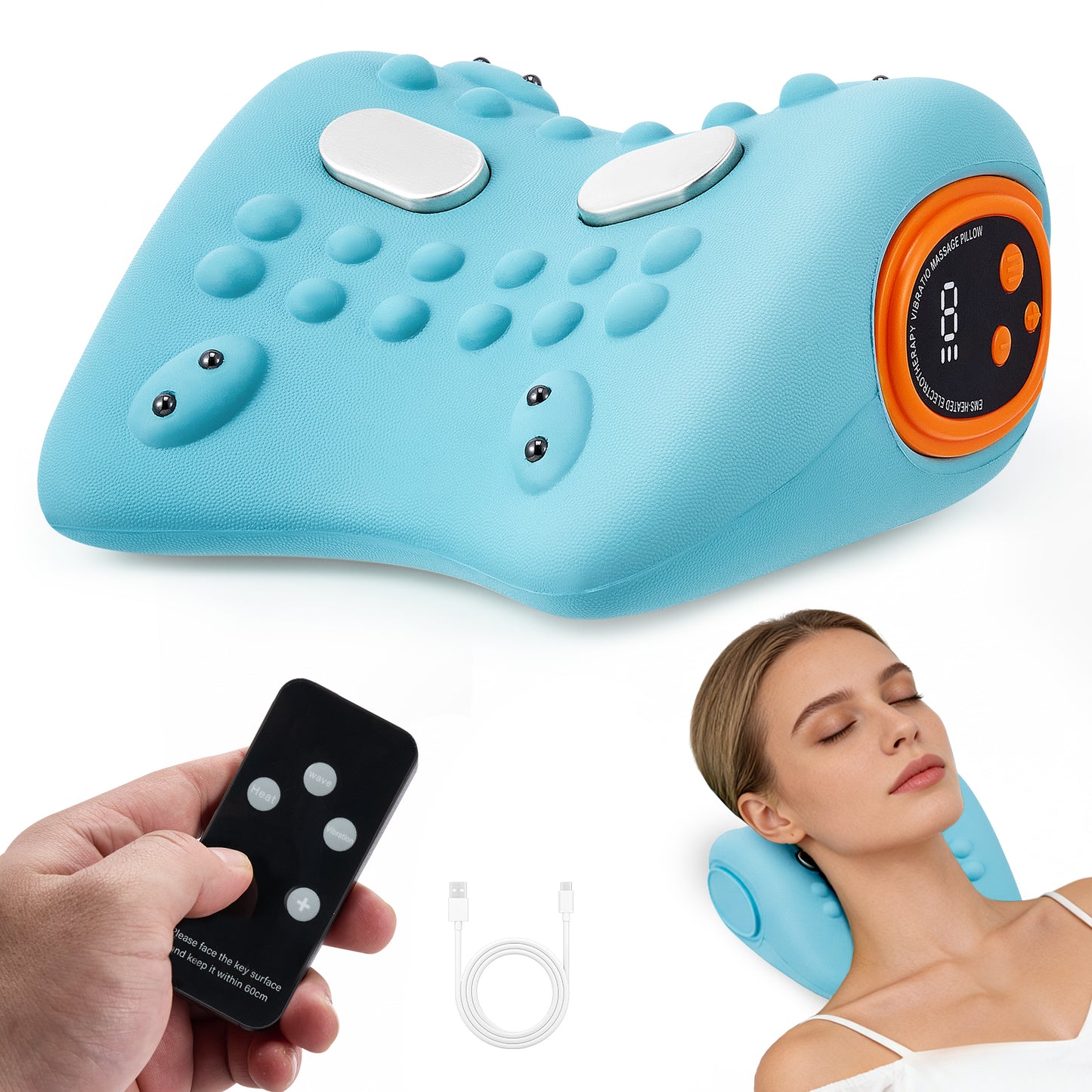 Oreiller de massage électrique 3-en-1 pour le cou avec EMS, vibration et chaleur réglable