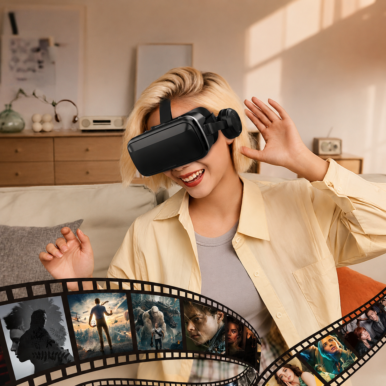 Casque VR 3D avec Écouteurs Intégrés – Smartphone 4,7–7,2 Pouces, Lentilles HD, Compatible Android & iPhone, Jeux & Vidéos 360°