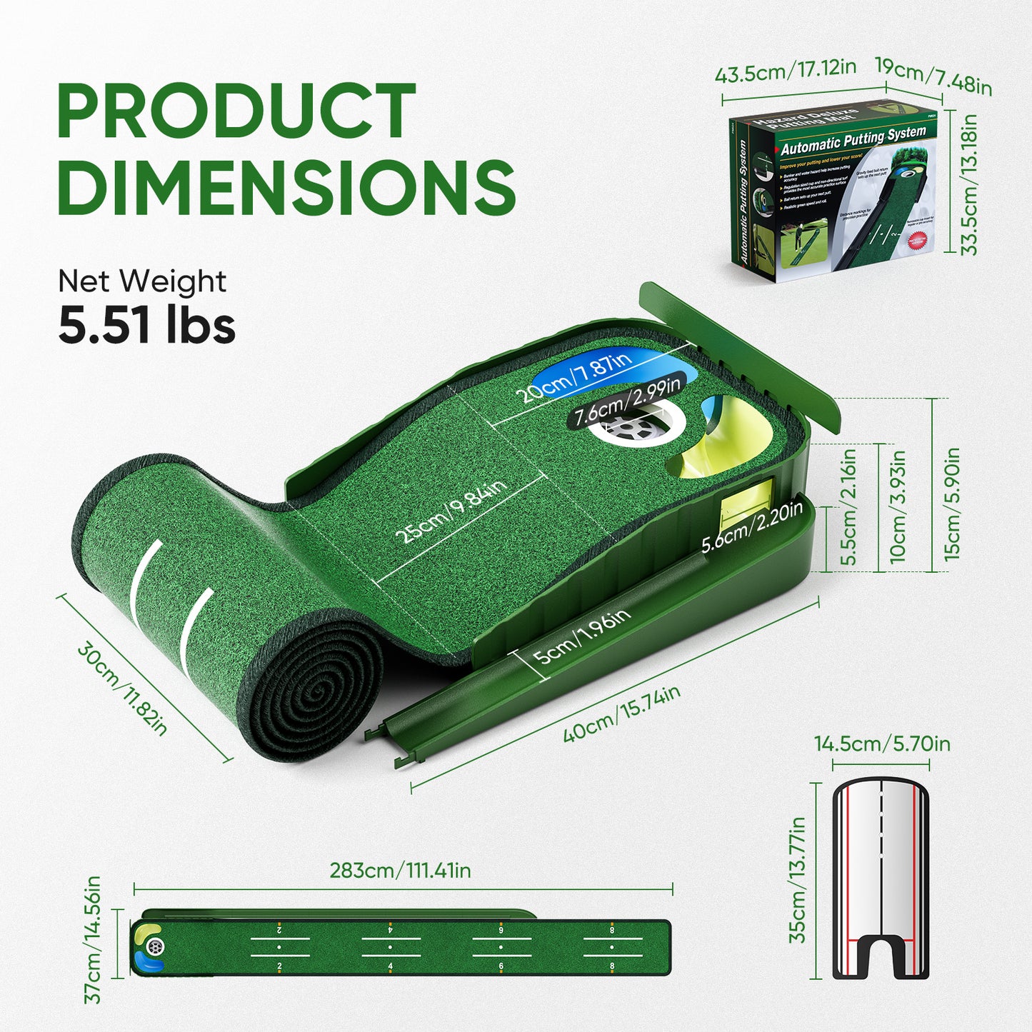 Tapis de golf d’entraînement avec retour automatique de balle – 3 trous cibles – Tapis putting réaliste intérieur fr