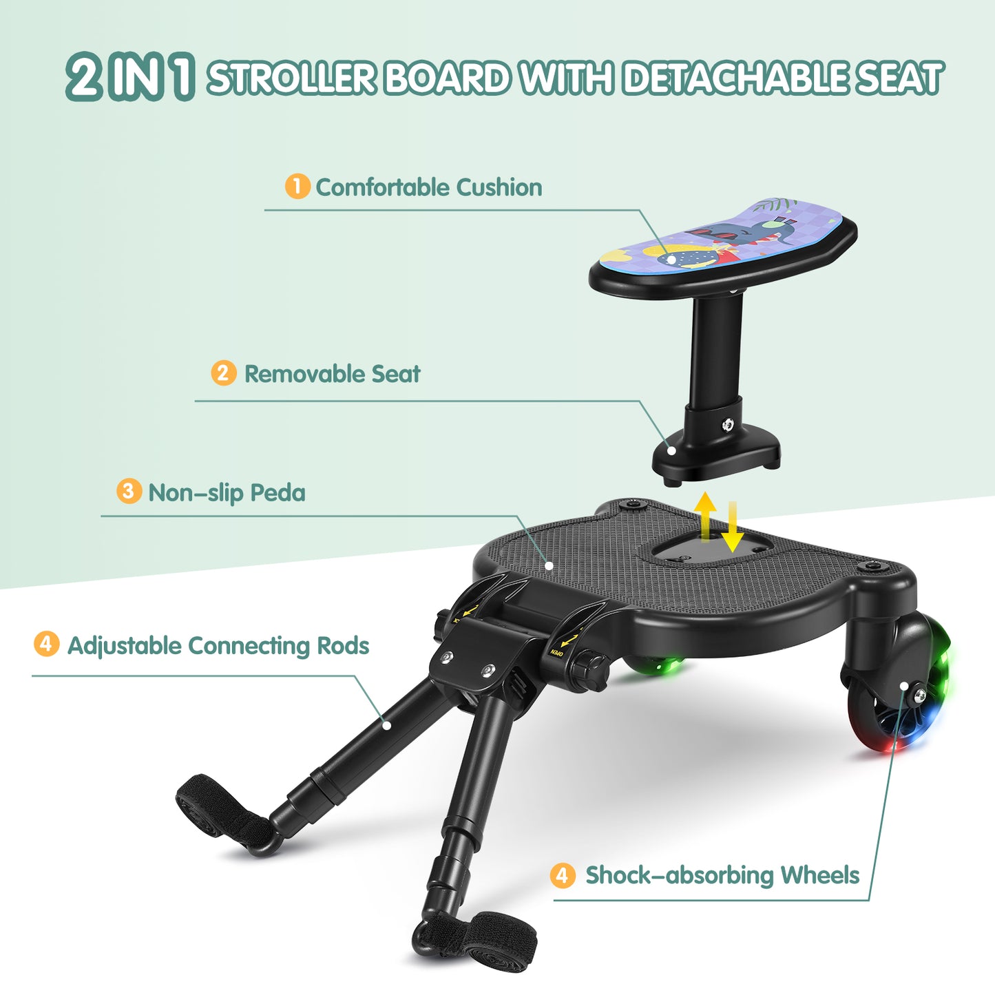 Plateforme Poussette Universelle avec Siège – Marchepied Enfant pour Poussette Double