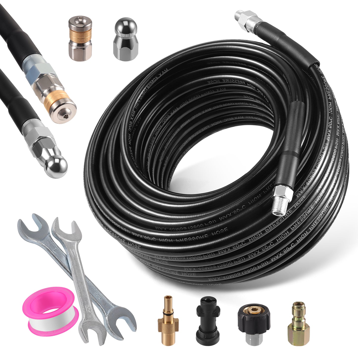 Tuyau Nettoyeur Haute Pression 30M 5800 PSI – Flexible Renforcé avec Raccords Universels, Compatible Nettoyeurs Haute Pression