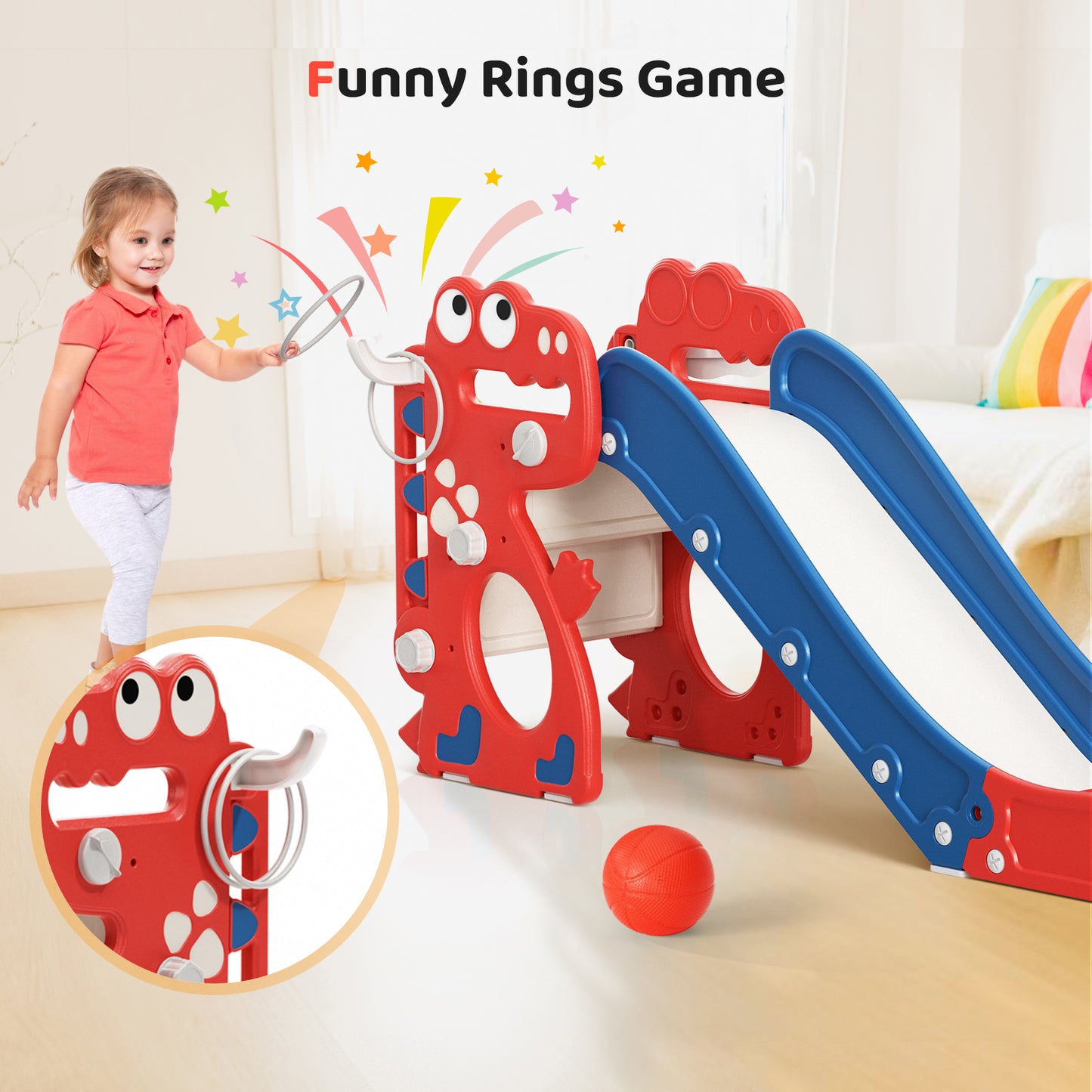 Aire de Jeu Enfant Toboggan avec Panier de Basket – Structure d’Escalade Autoportante Intérieur/Extérieur