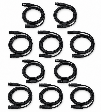 Pack of 10 XLR 3-Pin DMX Cables 2m – Stage Lighting Audio – Metal Connectors – DJ & Sound System Compatible