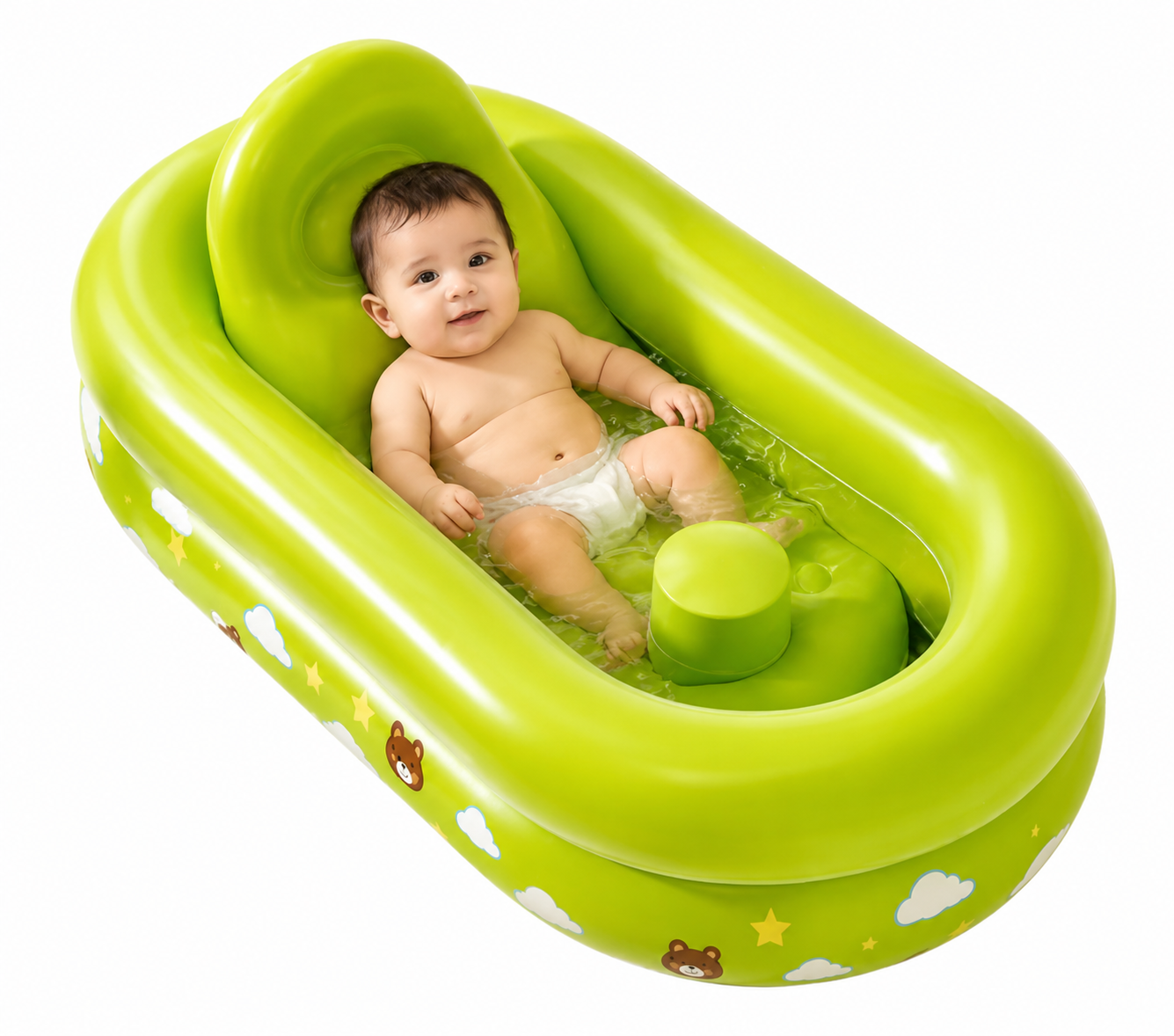 Baignoire Gonflable Bébé avec Dossier et Tapis Antidérapant – Piscine de Bain Portable Pliable pour Nourrisson 0 à 18 Mois