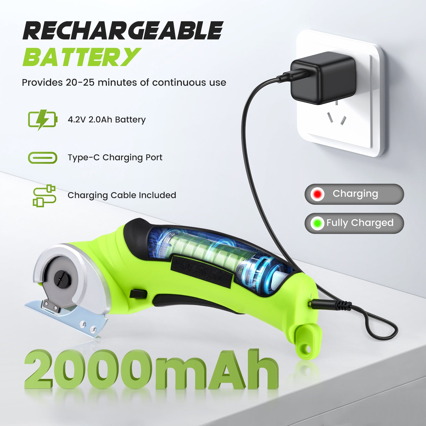 Ciseaux Électriques Sans Fil Rechargeables – Coupe Papier Carton Tissu Cuir – Coupe Rotative Multifonction